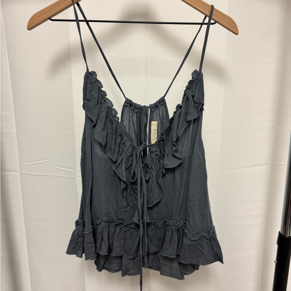 ILLA ILLA Blue Ruffled Tie Front Tank